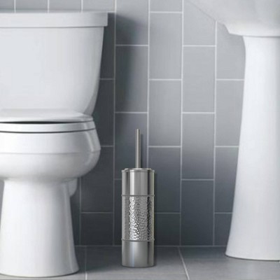 Slim Hammered Stainless Steel Toilet Brush Holder with Long Handle