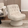 Beautyolove Beige Velvet Upholstered Button Tufted Swivel Barrel Chair Accent Chair with Solid Wood Frame - 3 of 4