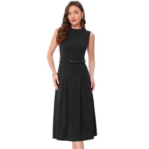Женские платья INSPIRE CHIC Women's Sleeveless Crew Neck High Waist A-Line Midi Office Dresses Black Small