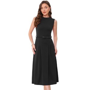 INSPIRE CHIC Women's Sleeveless Crew Neck High Waist A-Line Midi Office Dresses - 1 of 4