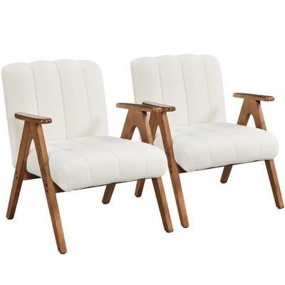 Yaheetech Mid Century Accent Armchair with V-Shaped Solid Wood Legs