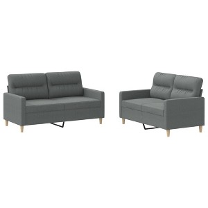 vidaXL 2 Piece Sofa Set in Dark Gray - Fabric Upholstered with Cushions - Modern Design for Living Room, Lounge, or Office - 1 of 4