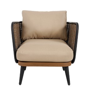 Christopher Knight Home Bonita Patio Rustic Iron and Rattan Club Chair with Cushions, Beige - 1 of 4