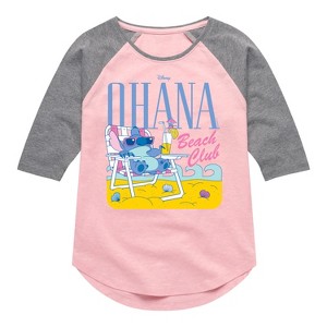 Girls' - Lilo and Stitch - Ohana Beach Blub -Toddler And Youth Girls Shirt Tail Raglan Shirt Tail Raglan Graphic T-shirt - 1 of 3
