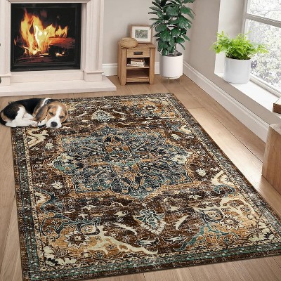 Area Rug - Soft Non-Slip Stain Resistant Throw Rugs Boho Oriental Floor Carpet for Living Room, Bedroom Nursery Dining Room