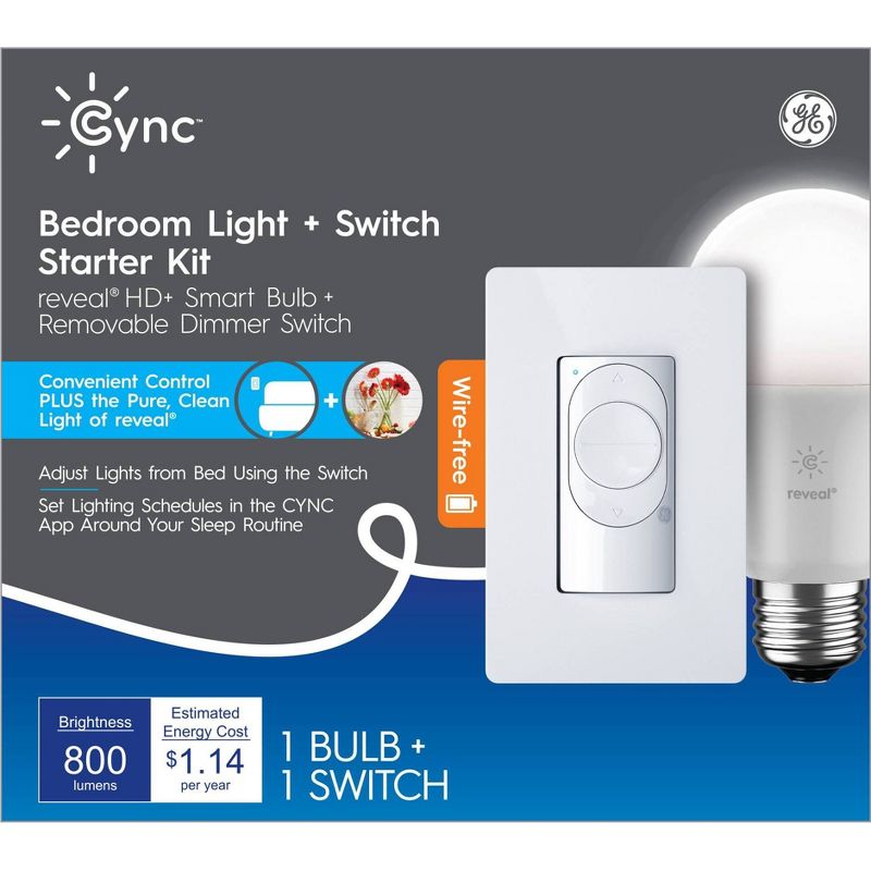 GE CYNC Reveal Smart Light Bulb with Smart Wire-Free Dimmer Switch Bundle, 5 of 7
