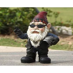 10.25" Polyresin Biker Gnome with Sunglasses and Helmet Outdoor Statue Black - Hi-Line Gift