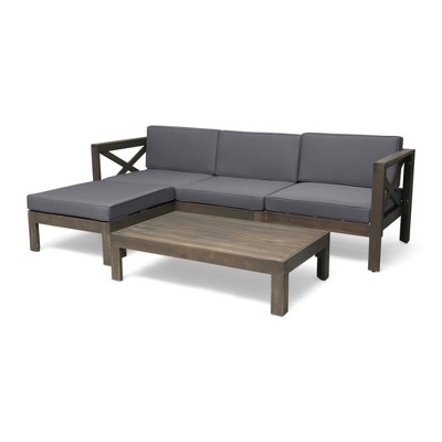 Outdoor Patio Furniture L-Shaped Sectional Sofa Set with Coffee Table, Multi-Functional Guest Seating Sofa, Rosewood Frame, Suitable for Living Rooms
