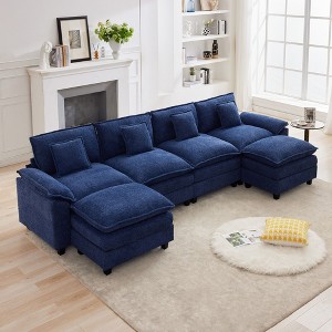 HYLEORY Chenille Fabric Pillow Top Arm U-Shaped Sectional Sofa , Indoor Convertible Modular Sectional Sofa Set with 2 Ottomans for Living Room - 1 of 4