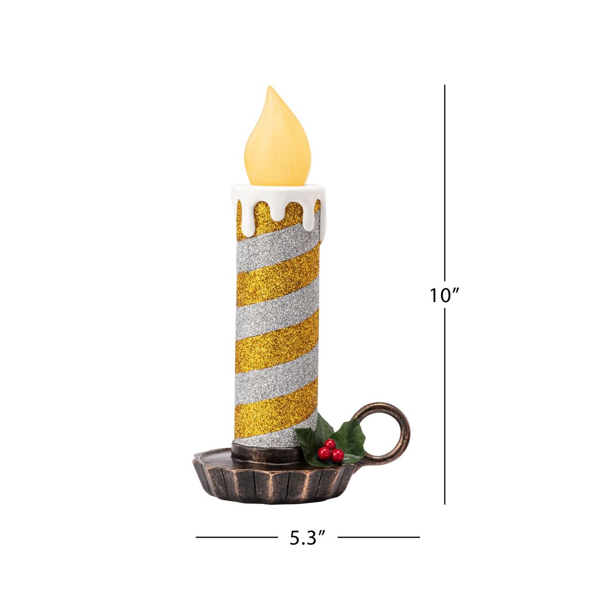Mr. Christmas 9.5" Set of 2 Flickering LED Resin Glittery Striped Candles - Gold & Silver - thumbnail 3