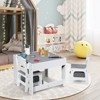 Tangkula 3 in 1 Kids Wood Table Chairs Set w/ Storage Box Blackboard Drawing Grey - 3 of 4