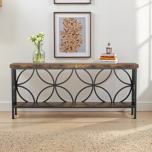 Lirago 70.9" 2 Tier Console Table Industrial Narrow Sofa Table Behind Couch Vintage Wood Metal Frame Entryway Storage Shelf Brown - 1 of 4