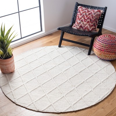 Ivory Round Handwoven Wool and Viscose Area Rug