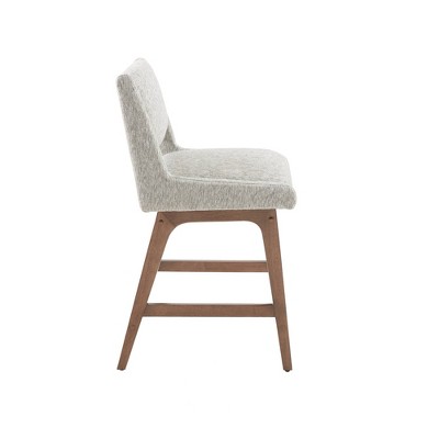 Light Gray Upholstered Counter Stool with Pecan Wood Legs