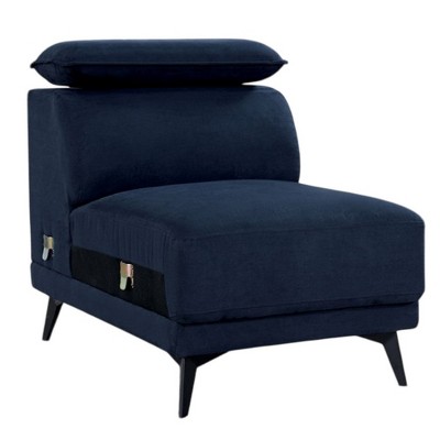 Royal Hampton Modular Armless Lounge Chair, Adjustable Headrest, Navy Blue Fabric
