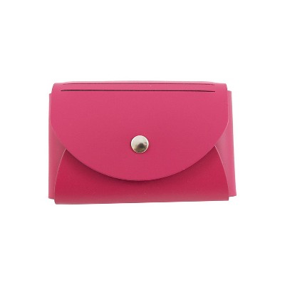 JAM Paper Italian Leather Business Card Holder Case with Round Flap Fuchsia Pink Sold Individually
