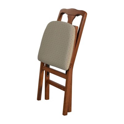 Queen Anne Cherry Wood Folding Chair with Upholstered Seat, Set of 2