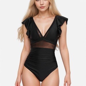 Anna-Kaci Swim Women's One Piece Swimsuit with Mesh Waist Detail and Flutter Shoulder Straps - 1 of 4