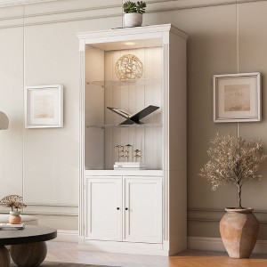 Okak Modern Freestanding Display Buffet Cabinet with 1 Drawer, Wooden Bookshelves Pantry Cabinet for Kitchen/Hallways/Living Room - 1 of 4