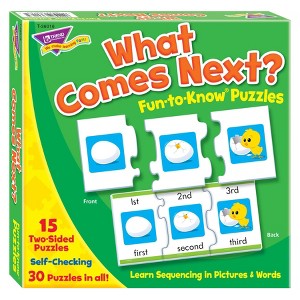 Trend Enterprises: What Comes Next? Learn Sequencing in Pictures & Words, 15 Three-Piece Two-Sided Puzzles, Ages 4 and Up - 1 of 3