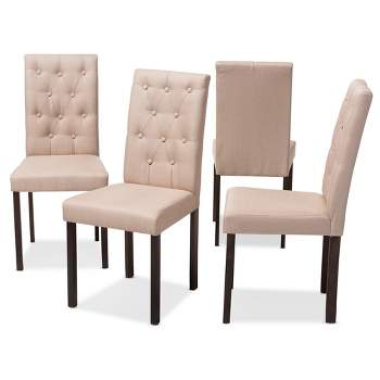 Set of 4 Gardner Modern and Contemporary Finished Fabric Upholstered Dining Chair - Beige, Dark Brown - Baxton Studio: Tufted, Solid Rubberwood Frame
