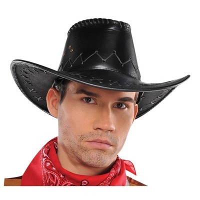 Cowboy Faux Leather Hat Halloween Costume Headwear - Black