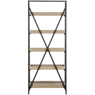 Joel 63'' Black Iron and Oak Finish 5-Tier Etagere