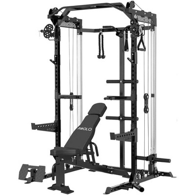 ER KANG Power Cage, 2000LB Squat Rack, Dual Pulley Cable Crossover System, Multi-function Free Weight Home Gym Workout Machine with Attachments