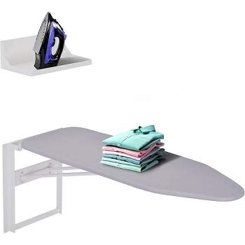 Ivation Foldable Ironing Board, Down Folding Wall-Mount with Shelf