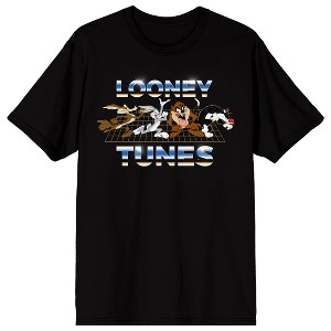 Looney Tunes Characters & Chrome Title Adult Black Crew Neck Short Sleeve T-shirt - 1 of 4