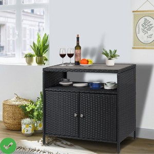 LfinAura Patio Bar Table w/ 2 Doors & Adjustable Shelves All-Weather PE Rattan Console for Garden, Poolside - 1 of 4