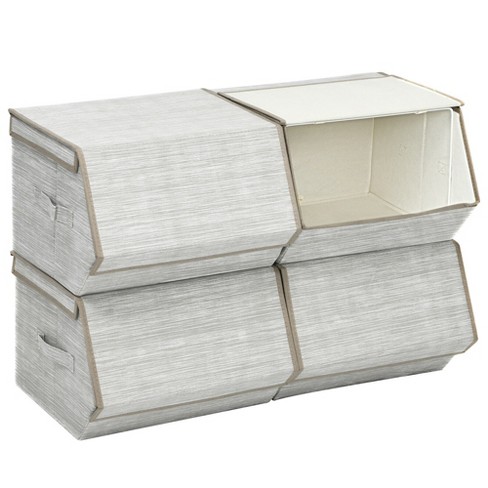 Costway Stackable Large Bins Cubes w/Lids Storage Organizers W/Linen&Oxford Fabric 4 Sets