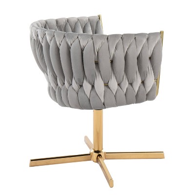 Silver Velvet and Gold Metal Swivel Accent Chair