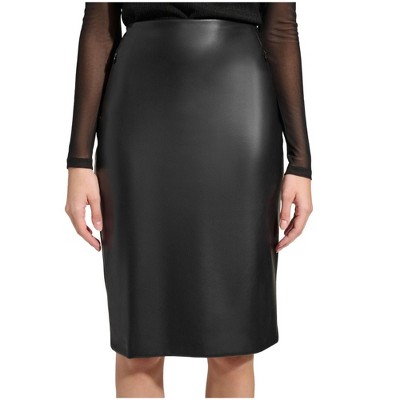 Calvin Klein Womens Faux Leather Zip Pocket Pencil Skirt