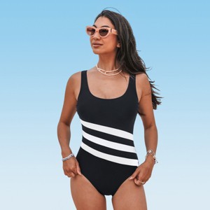 Women's Scoop Neck U Back Color Block Athletic One Piece Swimsuit  - Cupshe - 1 of 4