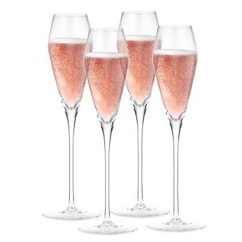 Elle Decor Frosted Glass Flutes Set Of 4 Beverage Stemmed Glass Cups For  Prosecco, Champagne And White Wine, 6.6 Oz, Red Top White Stem : Target
