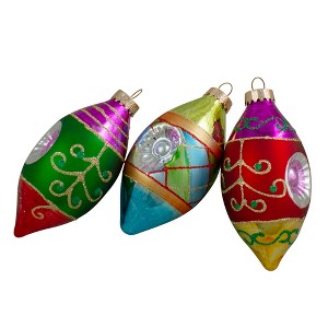 Northlight 3ct Multi Color with Retro Reflectors Glass Finial Christmas Ornament Set 4.25" (100mm) - 1 of 4