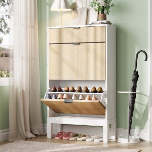 Shoe Storage Cabinet with 2 Flip Drawers Farmhouse Shoe Organizer with Metal Legs, Narrow Shoe Rack for Entryway, Foyer, Hallway - 1 of 4