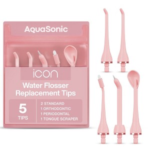 AquaSonic Icon Water Flosser Replacement Tips – 5 Tips, Standard, Periodontal, Orthodontic & Tongue Scraper - Genuine, Authentic Part - 1 of 4