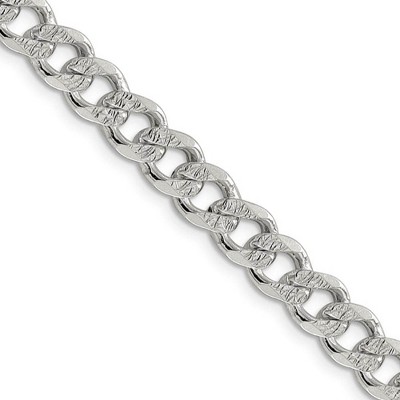 Black Bow Jewelry Men's 7.5mm, Sterling Silver Solid Pave Curb Chain Necklace