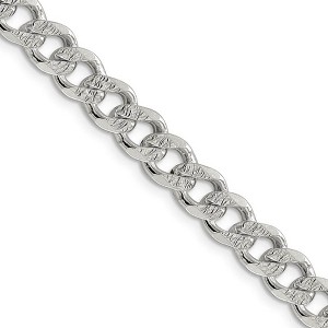 Black Bow Jewelry Men's 7.5mm, Sterling Silver Solid Pave Curb Chain Necklace - 1 of 4