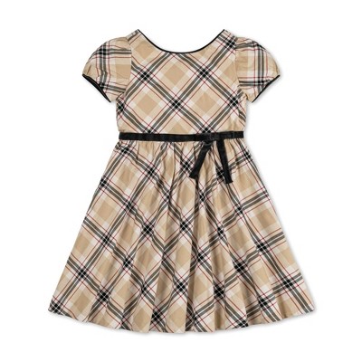 Image of Hope & Henry Girls' Puff Sleeve Party Dress with Velvet Trim, Infant, 12-18 Months