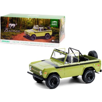 1975 Ford Bronco Sport Medium Green Glow with Black Stripes and Sunraysia Wheels 1/18 Diecast Model Car by Greenlight