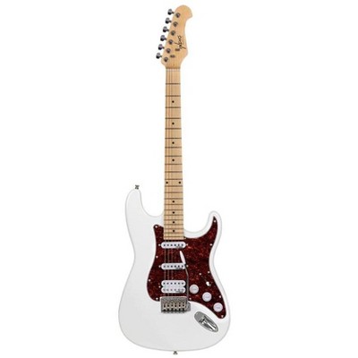 Monoprice Cali DLX Plus HSS Electric Guitar with Gig Bag - Ivory Ash Body, Wilkinson Bridge/Pickups, Tortoise Shell White Pickguard, Maple Fingerboard