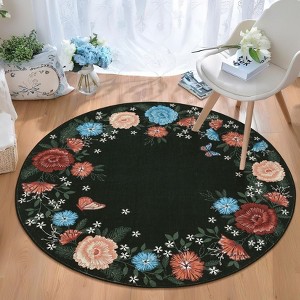 Vintage Floral Scalloped Area Rug Machine Washable Rug Stain Resistant Easy Cleaning Carpet Non Slip Soft Low Pile Folding Floor Cover For Home - 1 of 4