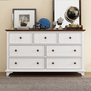 Wooden Captain Seven-Drawer Dresser for Bedroom, Living Room, Kids' Room, White+Walnut - 1 of 1