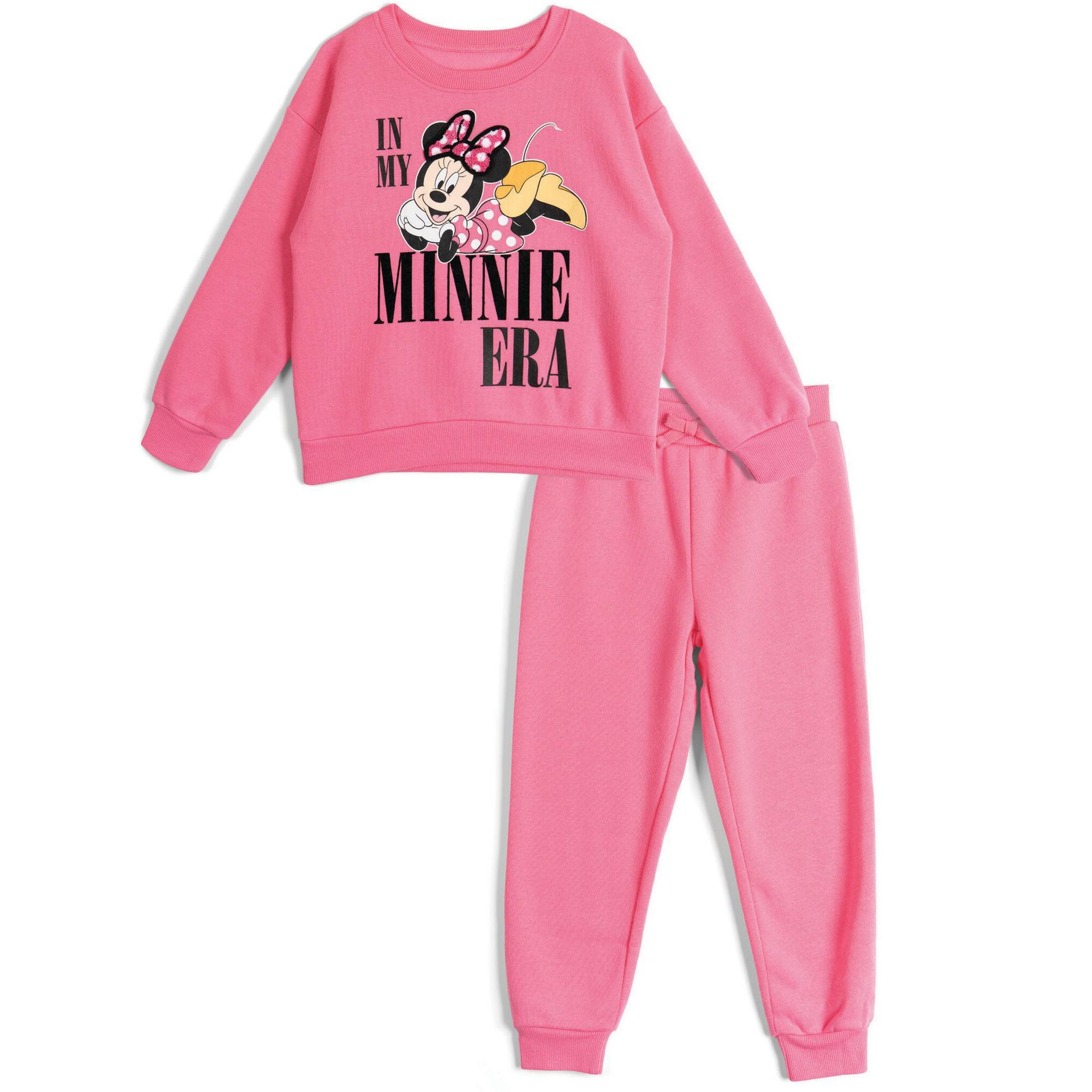 Disney Minnie Mouse Toddler Girls Fleece Pullover Sweatshirt and Jogger Pants Outfit Set Pink Minnie Mouse 2T