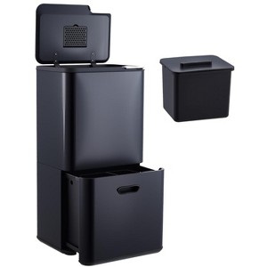 16 Gallon Dual Trash Can，2 Compartment （8.6Gal+7.4Gal）Garbage Can with Compost Bin & Removable Inner Bucket,for Kitchen, Office - 1 of 4