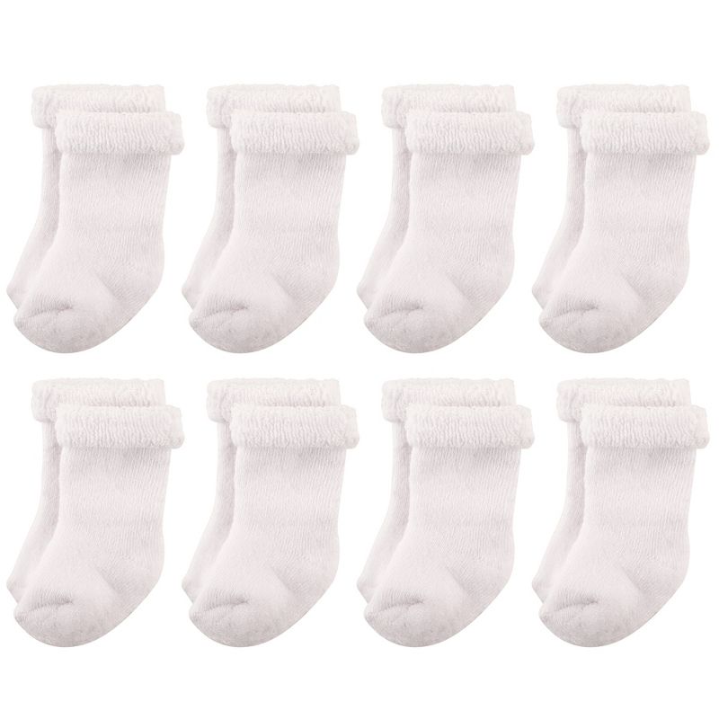 Hudson Baby Infant Unisex Cotton Rich Newborn and Terry Socks, White Terry, 1 of 3