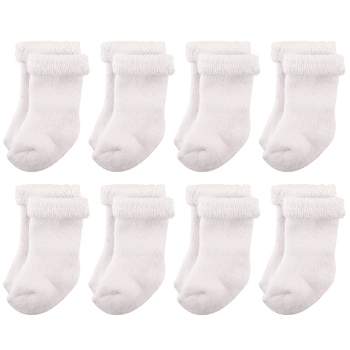 Hudson Baby Infant Unisex Cotton Rich Newborn and Terry Socks, White Terry